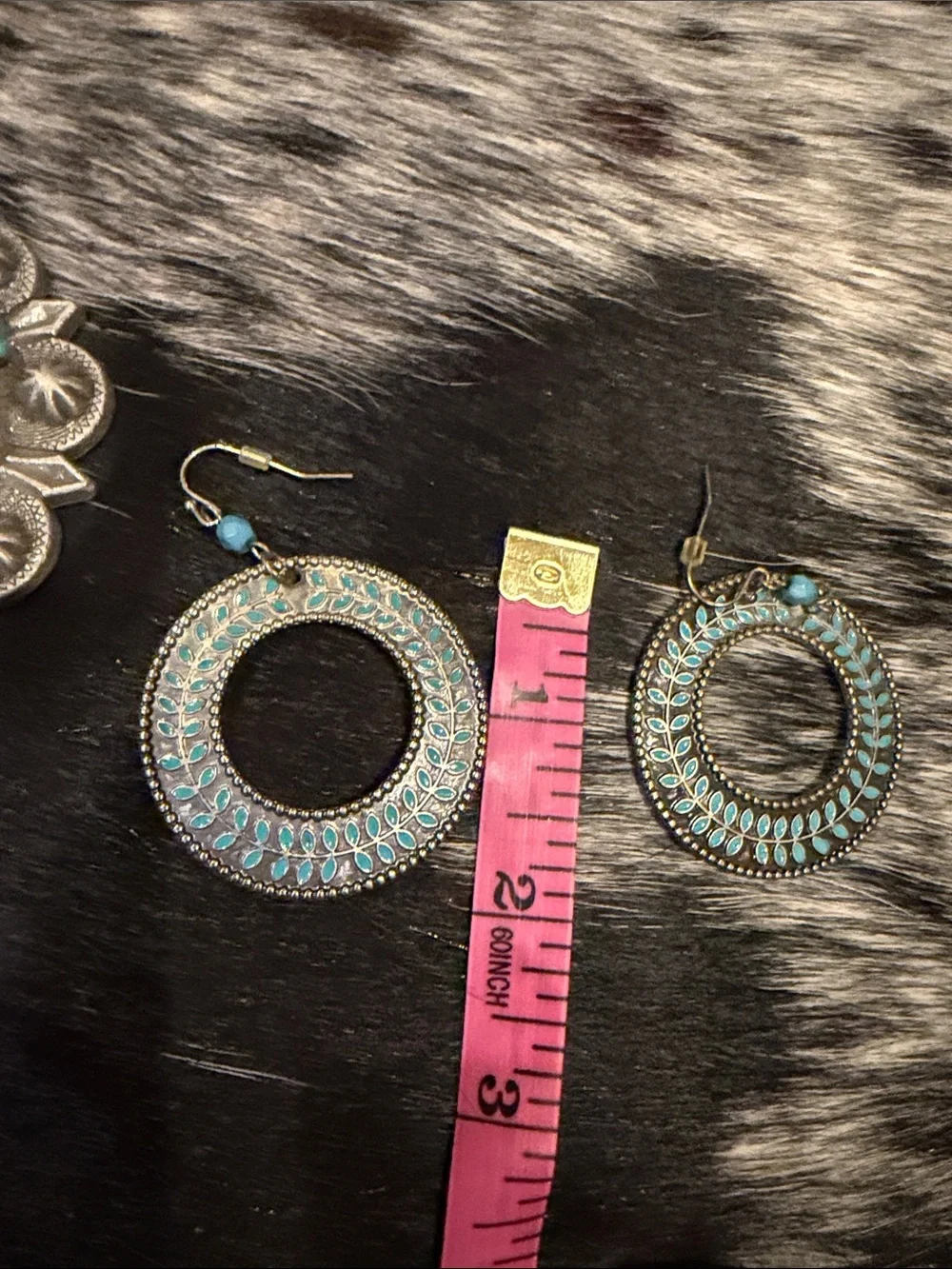 Turquoise-Accent Metal Hoop Earrings